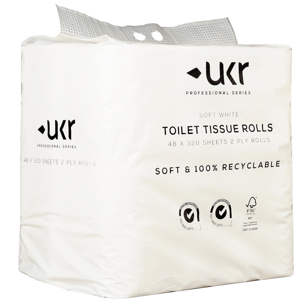 UKR® Soft White Toilet Tissue Rolls