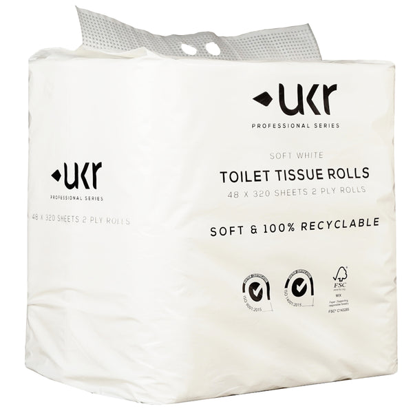 UKR® Soft White Toilet Tissue Rolls