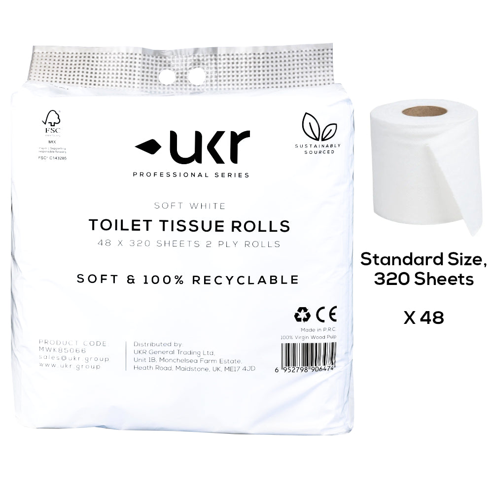 UKR® Soft White Toilet Tissue Rolls